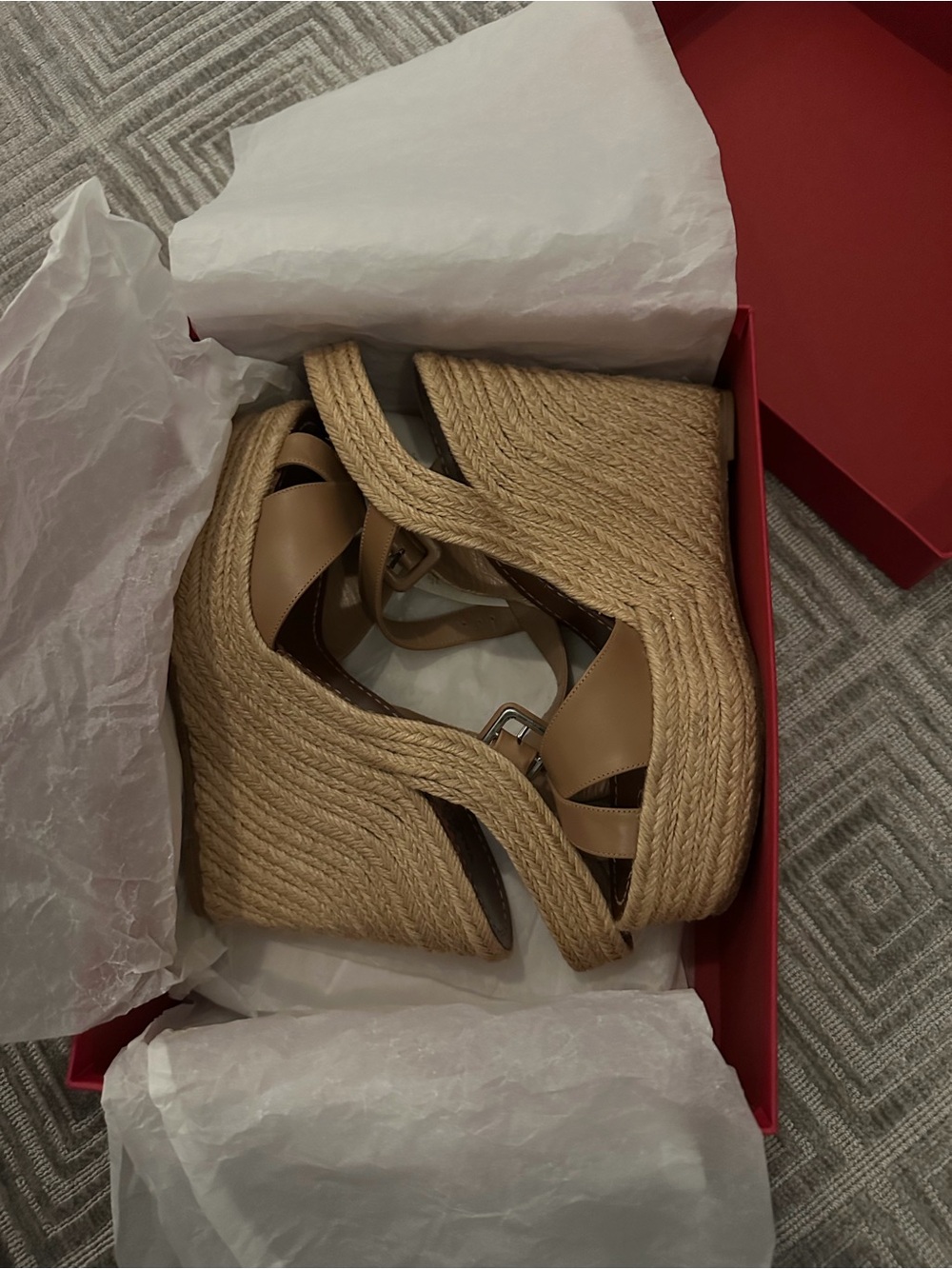 Valentino Tan Espadrille Wedge Sandals